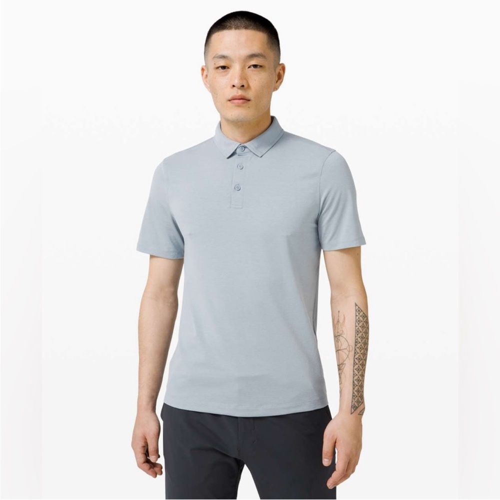 Lululemon Evolution Polo Short Sleeve Shirt Light Blue-Grey Sz L